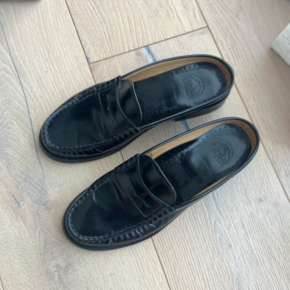 Women’s Black Leather Slip-On Penny Loafers